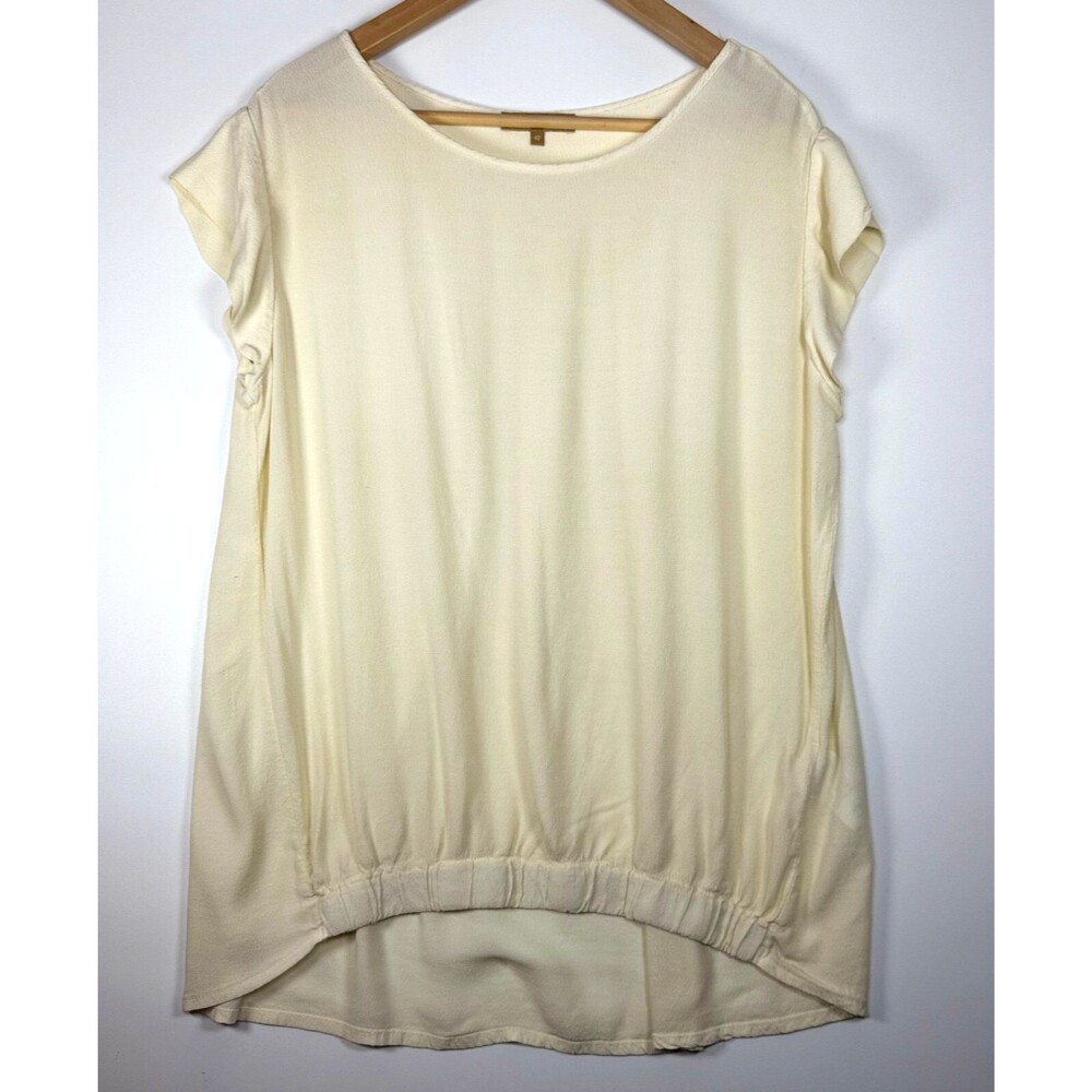 Humility Blouse Womens XL Cream Viscose Cap Sleeve‎ Pleated Back Made in Italy